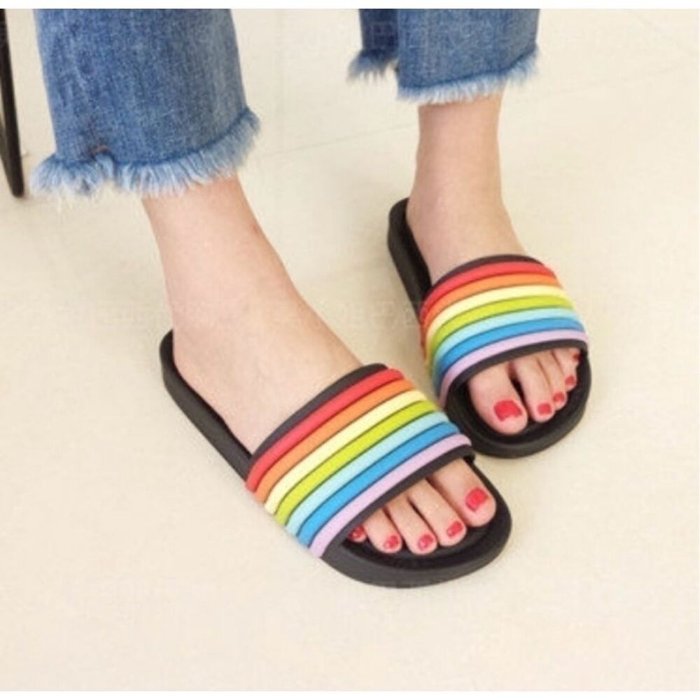 Melissa Rainbow Beach Slide Black Rainbow Size 7 - Picture 12 of 12